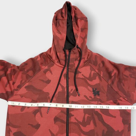 YoungLA Mens Red Camouflage Full Zip Up Hoodie Sz Small Streetwear Activewear - Picture 8 of 10